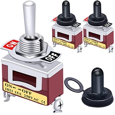 Image of Taiss/3pcs Rocker Toggle Switch Heavy Duty 20A 125V 15A 250V SPST 2 Terminal Pin ON/OFF Metal + 3pcs Waterproof Cover Ten 1021