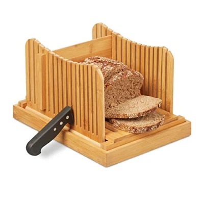 Image of Relaxdays 10027486 Bamboo Bread Slicer, Adjustable Loaf Cutting Board with Crumb Catcher, Toast &amp; Cake, Natural Wood