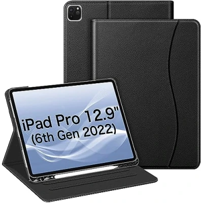 Image of FINTIE Case Compatible with iPad Pro 12.9 inch (2022/2021/2020/2018, 6th/5th/4th/3rd Generation), Multi Angle Smart Stand Cover w/Pencil Holder &amp; Pocket, Auto Sleep/Wake, Black