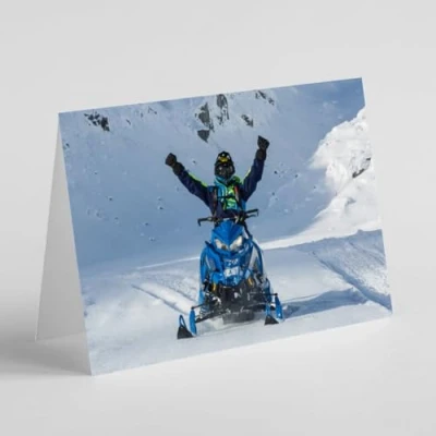 Image of Beebooh cards Person riding a snowmobile birthday card