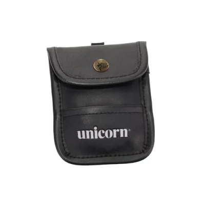 Image of Unicorn Darts Accessory Pouch Tough Faux Leather Push Button Closure Black with White Logo