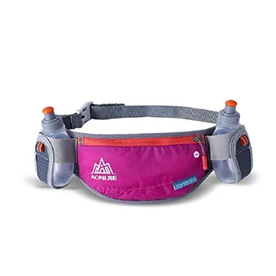 Image of AONIJIER Running Marathon Waist Pack Belt Bum Bag Storage Pockets with 2pcs 170ml Water Bottles (pink)