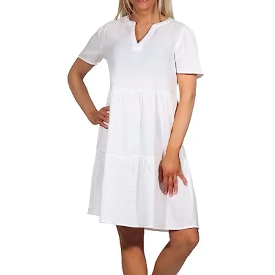 Image of ONLY Women&#039;s Onlthyra Life SS V Neck Dress WVN Cs Summer, Cloud Dancer, M