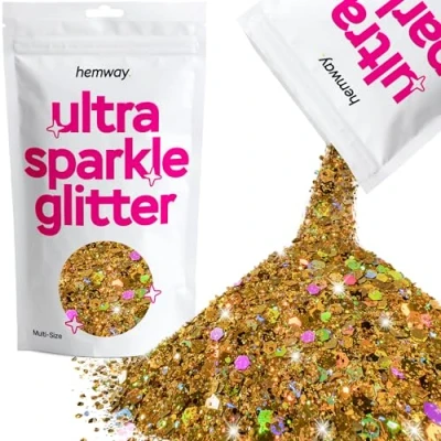 Image of Glitter Multi Size Gold Holographic Ultra Sparkle Sequins Nail Face Festival Christmas Halloween Makeup Chunky Fine 100g / 3.5oz