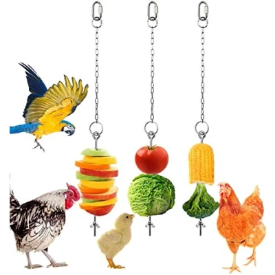 Image of Chicken Toys for Hens, Veggies Skewer Fruit Food Holder, 3 Pcs Pet Vegetable Hanging Feeder Toy, Stainless Steel Foraging Toy Hens Large Birds Treat
