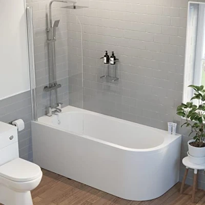 Image of Bathroom 1700mm J Shape Left Hand Bath Shower Screen Front Panel Corner Bathtub