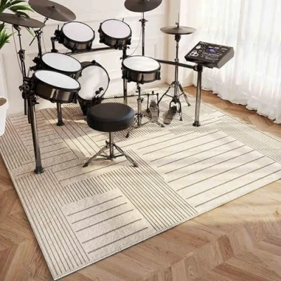 Image of Drum Mat Rug Soundproof Rugs Musical Instrument Pads Non Slip Carpet Professional Rectangle Electronic Jazz Kit, For Bass Snare, Piano and Other 140 x 100 cm