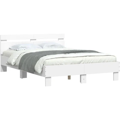 Image of vidaXL Bed Frame with Headboard/LED Lights Engineered Wood 203x125x70 cm, White, Modern Bedroom Furniture