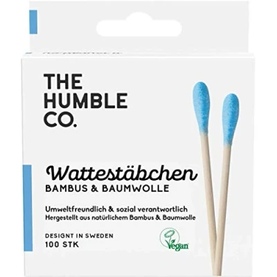 Image of The Humble Co. Natural Cotton Swabs Blue Biodegradable, Eco Friendly, Vegan Perfect for Ears, Makeup, Pet care and Cleaning (1 x 100)