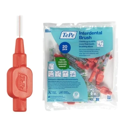 Image of TePe Interdental Brush, Extra Soft, Red, 0.5mm/ISO 2, 20pcs, efficient Cleaning Between Teeth, Plaque Remover and Dental flosser for Narrow Gaps