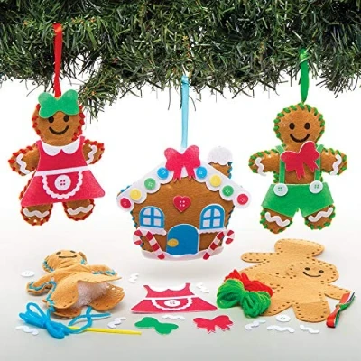 Image of Baker Ross AT165 Gingerbread Decoration Sewing Kits, Christmas Arts and Crafts (Pack of 3), Assorted