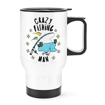 Image of Crazy Fishing Man Stars Travel Mug Cup with Handle