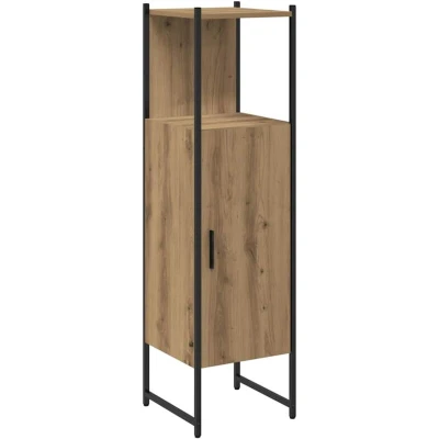 Image of vidaXL Bathroom Vanity Cabinet/Sink Cupboard Oak Engineered Wood &amp; Steel Space Saving, Modern Brown, 33x33x120.5 cm