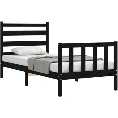 Image of vidaXL Bed Frame without Mattress Black 100x200 cm Solid Wood Pine