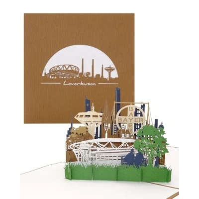 Image of Pop Up Card &quot;Leverkusen Skyline&quot; 3D Birthday as Souvenir, Postcard, Fan Item, Gift Voucher &amp; Invitation