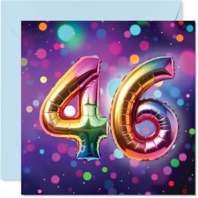 Image of 46th Birthday Cards for Men Women Rainbow Foil Balloon Happy Card 46 Year Old Man Woman Colleague Son Uncle Brother, 145mm Bday Greeting
