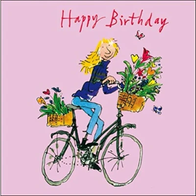 Image of Lady On Bike Happy Birthday Quentin Blake Greeting Card Square Greetings Cards