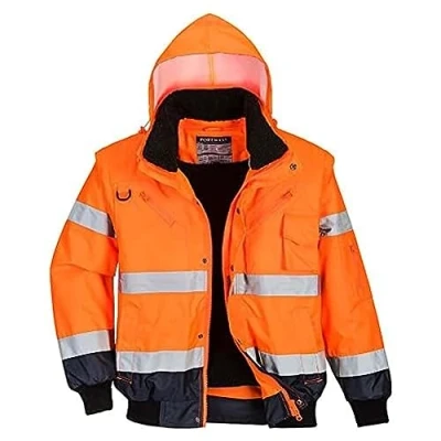 Image of Portwest C465 Hi Vis 3 in 1 Contrast Bomber Jacket Orange/Navy, Small