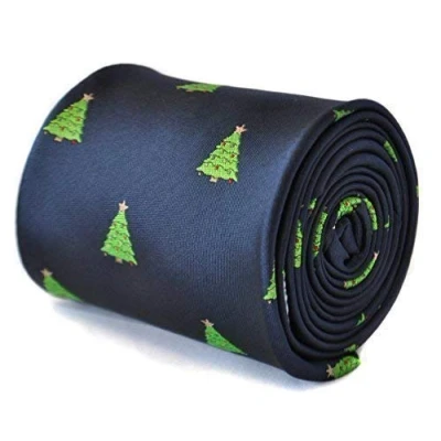 Image of Frederick Thomas navy blue tie with christmas tree design