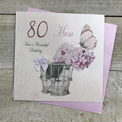 Image of White Cotton Cards Mum Have a Wonderful 80th Birthday Vintage Handmade Card, pdm80