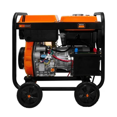 Image of Portable Diesel Generator Open Frame ATS Electric Start 5kVA Three Phase 10HP 6.3kW 230 / 400V Emergency Power AC DC Output Powder Coated Steel 12.5L Fuel Capacity 77dB 4 x 8&quot; Wheels Tool Kit &amp; Funnel