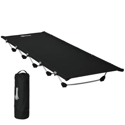 Image of Outsunny Lightweight Camping Bed, Aluminium Portable Camp Cot Sleeping Bed w/Strong Support 150kg and Carry Bag for Adults Outdoor Overnighter Camping, Hiking, Travel, RV