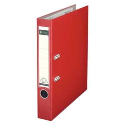 Image of Leitz Plastic Lever Arch File, 90 Percent Recycled Card, 30 Pre consumer Plastic, With Thumbhole and Rado Rings, 50mm Spine 350 Sheet Capacity, Red, 10151025