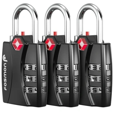 Image of Fosmon Code Lock for Bicycle, Suitcase, Travel Bag, Locker or Backpack Useful Securing All Luggage TSA Approve 3 Digit Combination Padlock Pack of Black