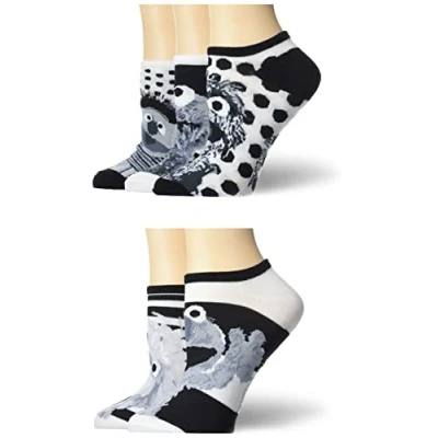 Image of Sesame Street Women’s No Show Socks with Elmo, Big Bird, Cookie Monster, Bert, Grover Prints (5 Pack), Size Sock Size: 9 11/Shoe 4 10.5, Black and White