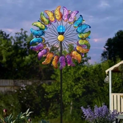 Image of BeDazzled Bright Colourful Garden Butterfly Windspinner Light Up Globe Solar Powered