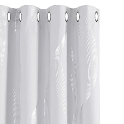 Image of Deconovo Silver Grey Curtains 66 x 54 Inch Line Foil Printed Blackout Thermal Insulated Super Soft Energy Saving Eyelet for Living Room 1 Pair