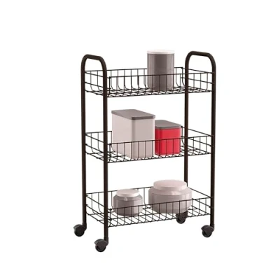Image of Metaltex SIENA BLACK Multipurpose Trolley with Wheels, Black. 63 x 41 23 cm, 3 Baskets