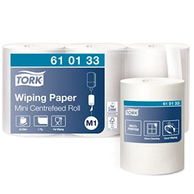 Image of Tork 610133 Multipurpose Wiping Paper Towels Suitable for M1 Centrefeed System Small Dispensers, White, 14 cm, 3 x 120m
