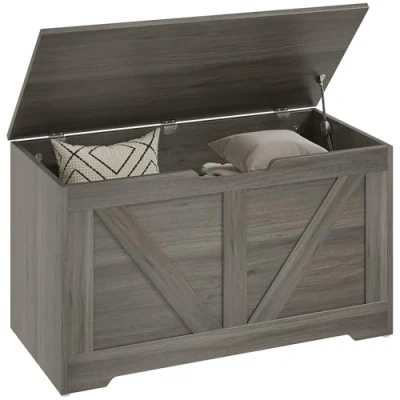 Image of HOMCOM Storage Trunk with 2 Safety Hinges, 80cm, Charcoal Grey