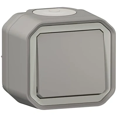 Image of Legrand Plexo 10A Waterproof Single Pusher Supplied Complete for mounting in Grey