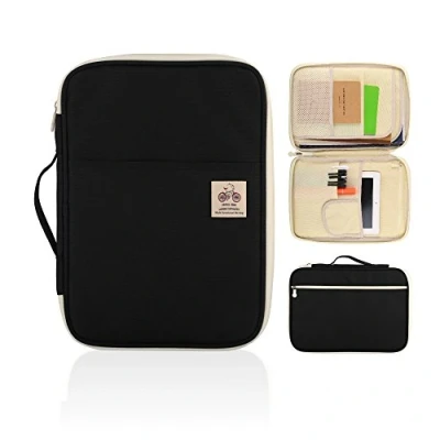 Image of YOUSHARES A4 Documents Bag Portfolio Organizer Holder Multifunctional Travel Pouch Handy Zippered Case for Notebook, Ipad, and Pens (Black)