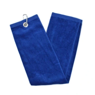 Image of On Par Tri Fold Golf Towel With Bag Clip Blue, 65cm x 40cm