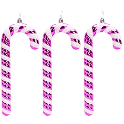 Image of Christmas Concepts® Pack of 3250mm Extra Large Candy Cane Baubles Shiny &amp; Glitter Decorated Decorations (Hot Pink)