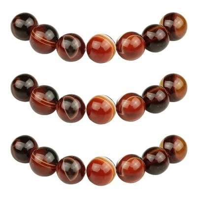 Image of MJDCB Natural Round Stone Beads 10mm Brownish Red Striped Agate Loose Gemstone for Jewelry Making Bracelet Necklace 35pcs