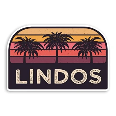 Image of 2 x 10cm Rustic Lindos Rhodes Greece Vinyl Stickers Greek Luggage Sticker #31808 (10cm Wide)
