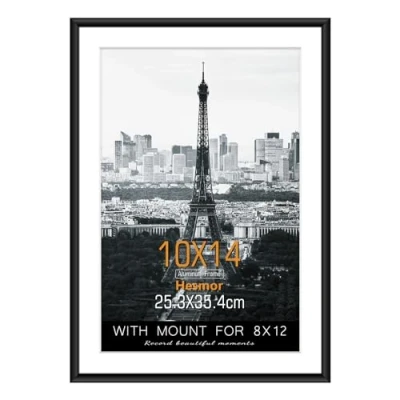 Image of Hesmor Picture Frames 10 x 14 Inch Black Photo Frame Aluminum Acrylic Wall Mounting Single 25cm 35cm Poster with Mat for 8 12 Portrait, Printing, Landscape, Certificate