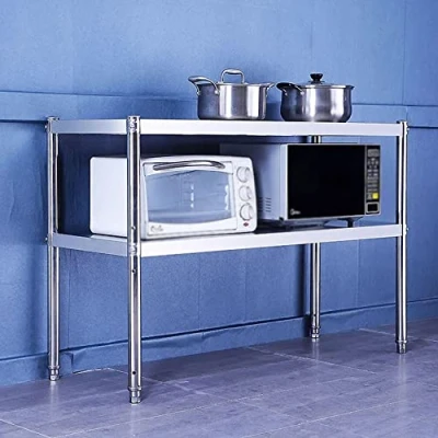 Image of Catering Stainless Steel Work Table Commercial Kitchen Prep Shelf Heavy duty Workbench (2 Levels, Height Adjustable Legs)