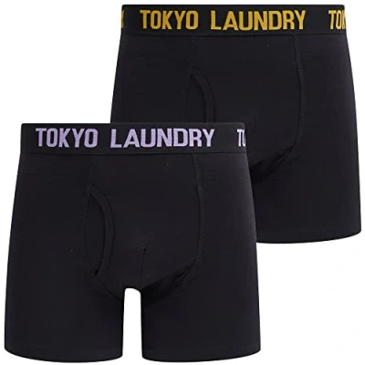 Image of Tokyo Laundry Men&#039;s Sadler (2 Pack) Black Boxer Shorts Set Artisan&#039;s Gold/Viola S