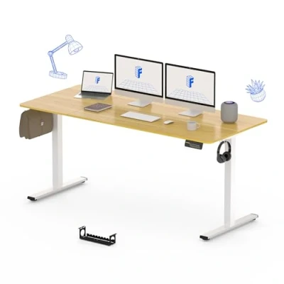 Image of FLEXISPOT 180 * 80cm Electric Standing Desk Adjustable Sit Stand Up Computer with Hook Memory Function for Office and Home (Maple+White)