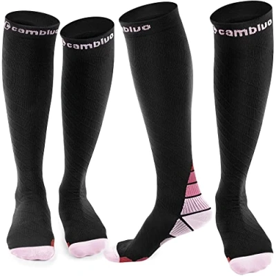 Image of CAMBIVO Compression Socks for Women &amp; Men 2 Pairs, Flight Stockings Running Calf Ankle Support, Sports, Flying, Maternity Pregnancy, Nurses, Travel