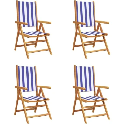 Image of vidaXL Reclining Garden Chairs 4 pcs Blue and White Fabric Solid Wood