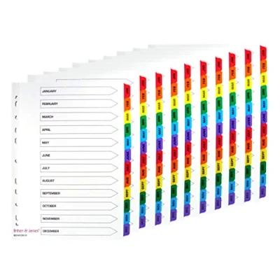 Image of Britten &amp; James A4 File Index Dividers Monthly 12 Part Jan Dec [Pack of 10 Sets]