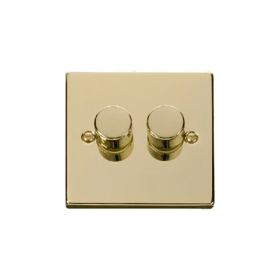 Image of Click Deco 2 Gang Way 100W LED Dimmer Switch Polished Brass