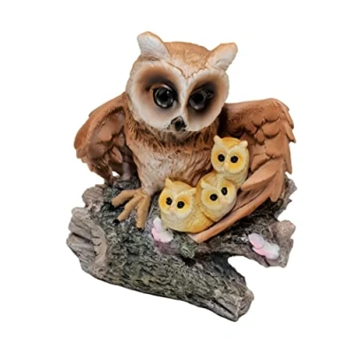 Image of HH Home Hut Solar Owl Statue Garden Ornaments Outdoor Decorations, Figurine Laying Family Powered LED Lights Decor for Patio, Balcony, Lawn Housewarming Gifts
