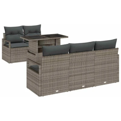 Image of vidaXL 6 Piece Garden Sofa Set with Cushions Grey Poly Rattan